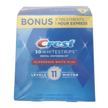 CREST 3D Whitestrips Dental Whitening Kit Glamorous White Plus Level 11, 32 Strips